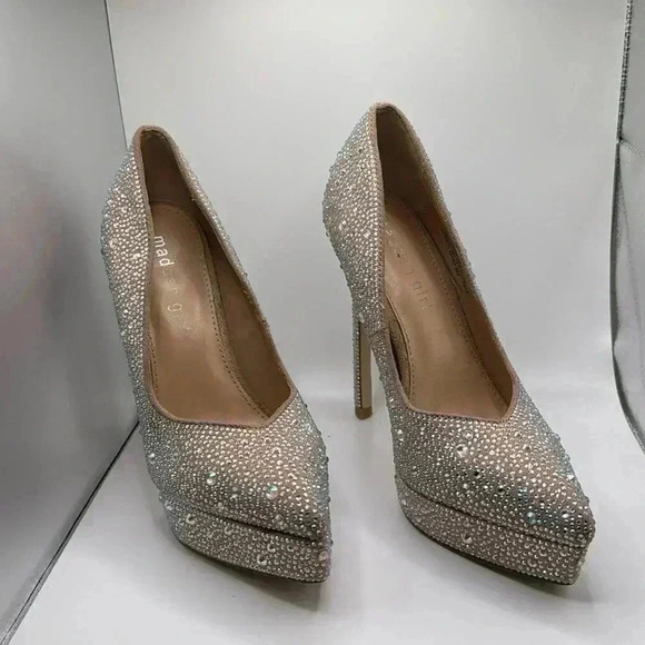 Cinderella GORGEOUS MADDEN GIRL 5 1/2 “heels 1 inch platform ALL SPARKLES! NWOT - Picture 1 of 5
